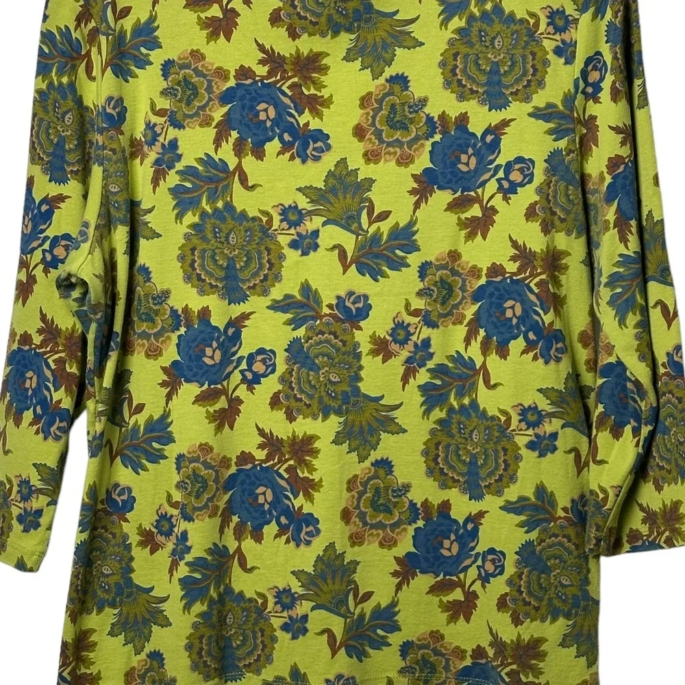 First Issue Size XL Chartreuse Bohemian Print Top Sequin Trim 3/4 Sleeve Y2K - Picture 4 of 9